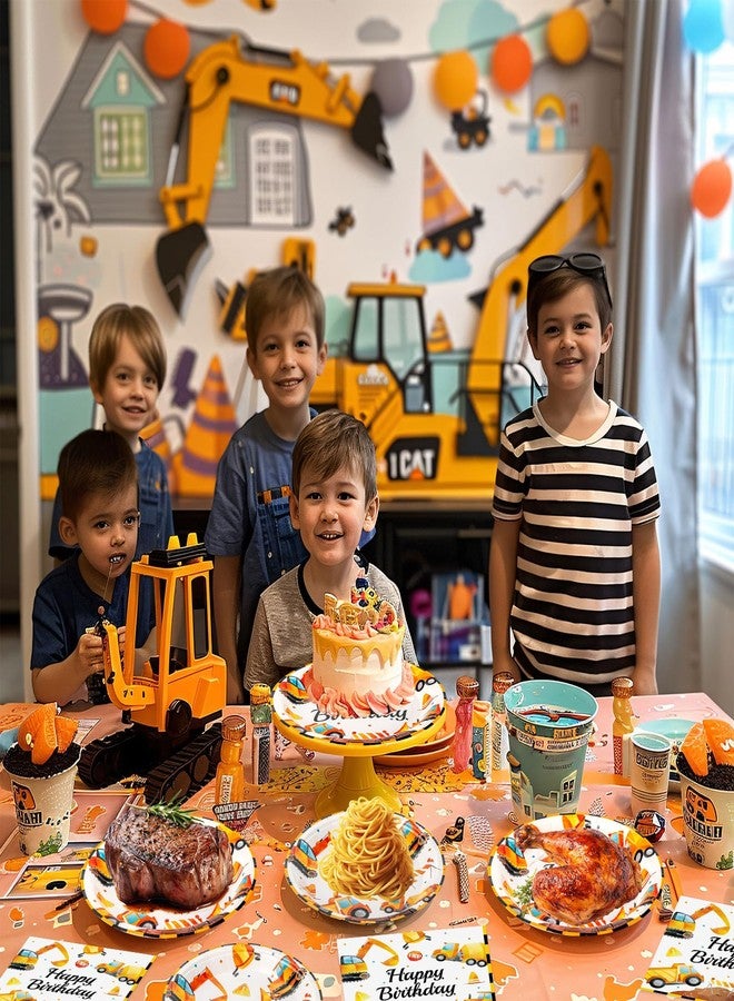 Litmitfu 100 Pcs Construction Birthday Party Supplies - Construction Themed Plates and Napkins Forks Set, Disposable Dump Truck Tableware for Boys Kids Birthday Party Decorations Favors, Serve 25 Guests - Image 2